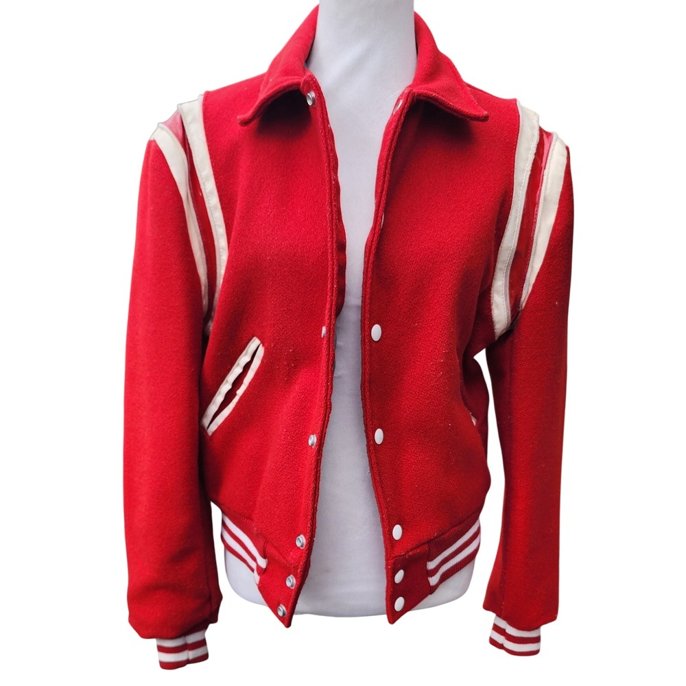 Vintage Deerfoot Sports Apparel Red Varsity Letterman Jacket Union Made Size 18